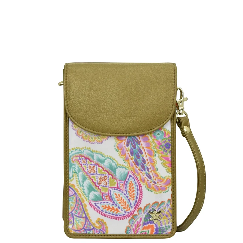 Handy-Crossbody-Geldbörse aus Stoff mit Lederbesatz - 13005