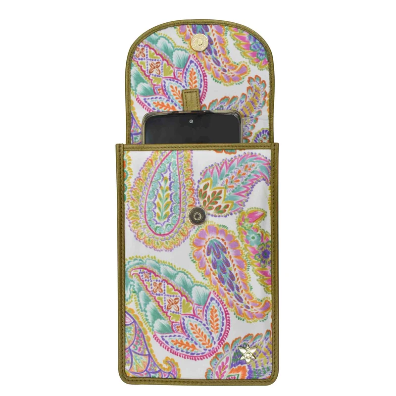 Handy-Crossbody-Geldbörse aus Stoff mit Lederbesatz - 13005