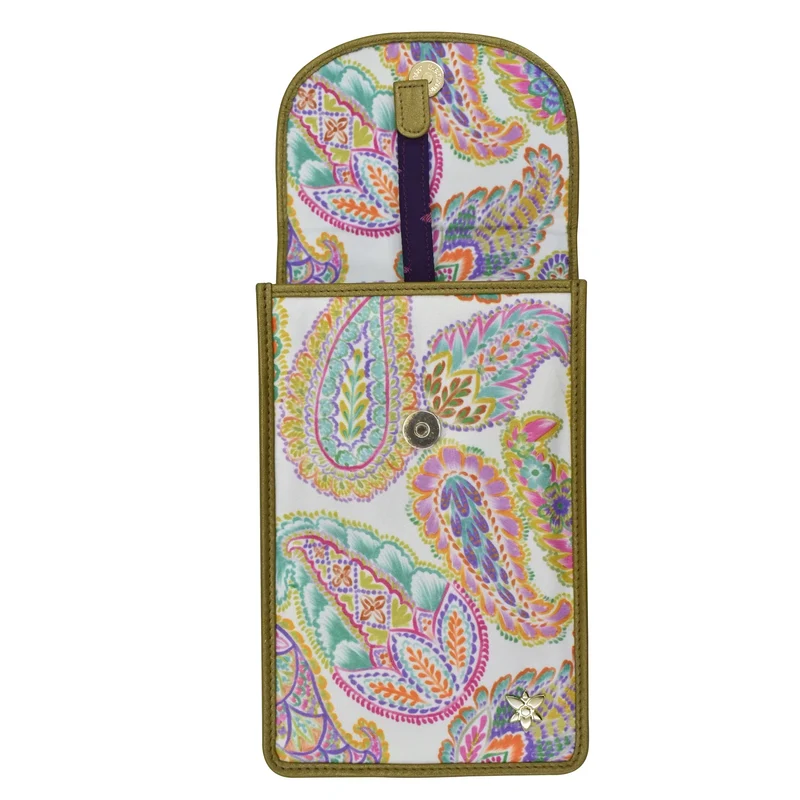 Handy-Crossbody-Geldbörse aus Stoff mit Lederbesatz - 13005