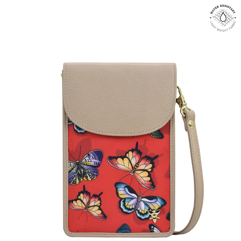 Handy-Crossbody-Geldbörse aus Stoff mit Lederbesatz - 13005