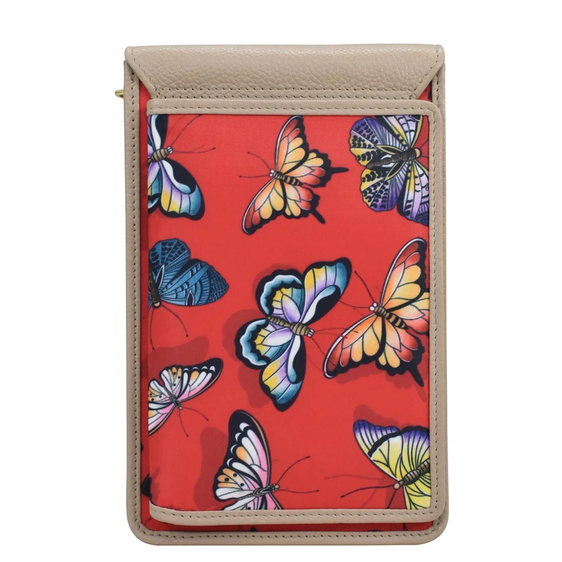 Handy-Crossbody-Geldbörse aus Stoff mit Lederbesatz - 13005