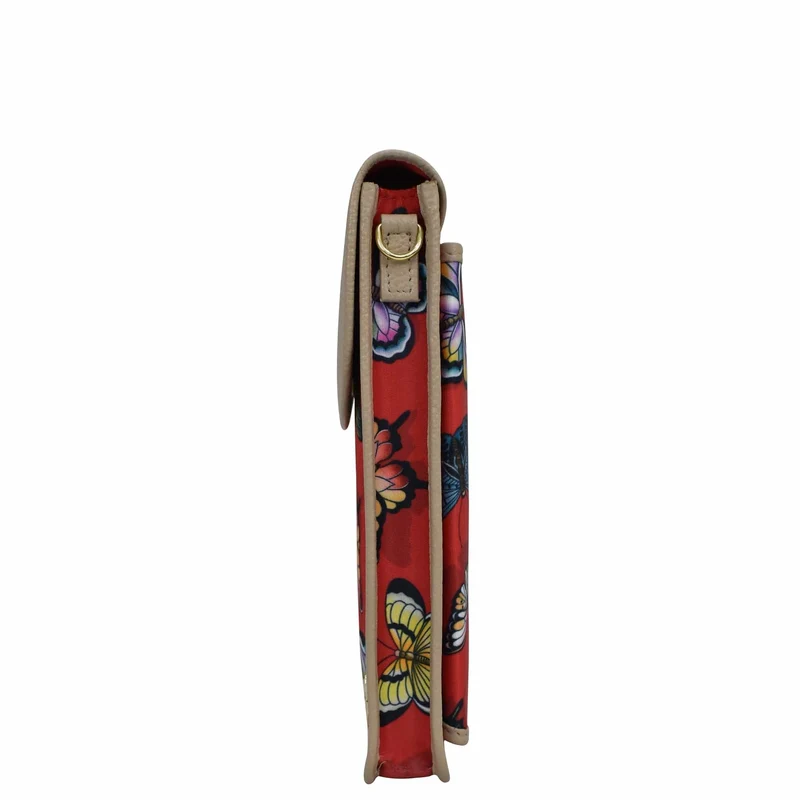 Handy-Crossbody-Geldbörse aus Stoff mit Lederbesatz - 13005