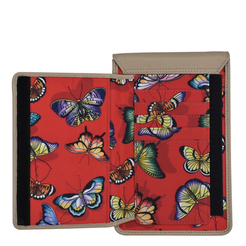 Handy-Crossbody-Geldbörse aus Stoff mit Lederbesatz - 13005