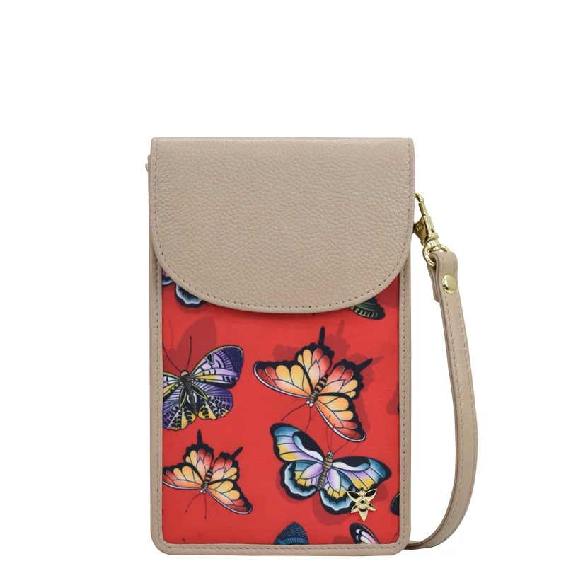 Handy-Crossbody-Geldbörse aus Stoff mit Lederbesatz - 13005