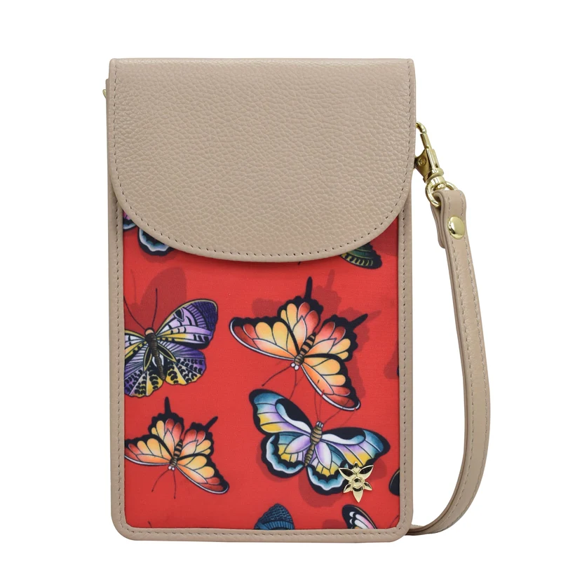 Handy-Crossbody-Geldbörse aus Stoff mit Lederbesatz - 13005