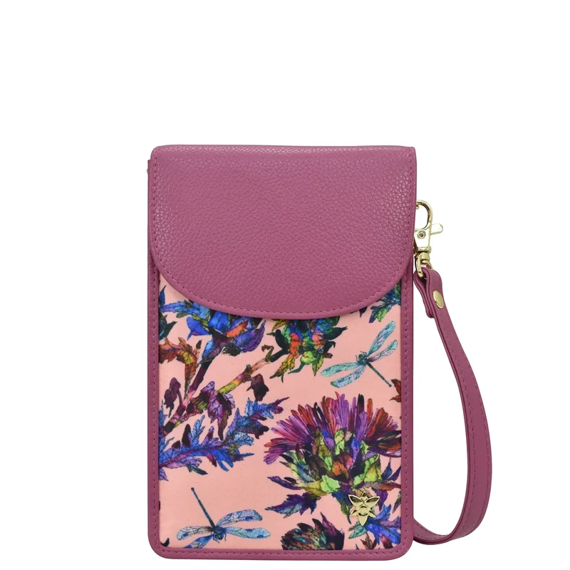 Handy-Crossbody-Geldbörse aus Stoff mit Lederbesatz - 13005