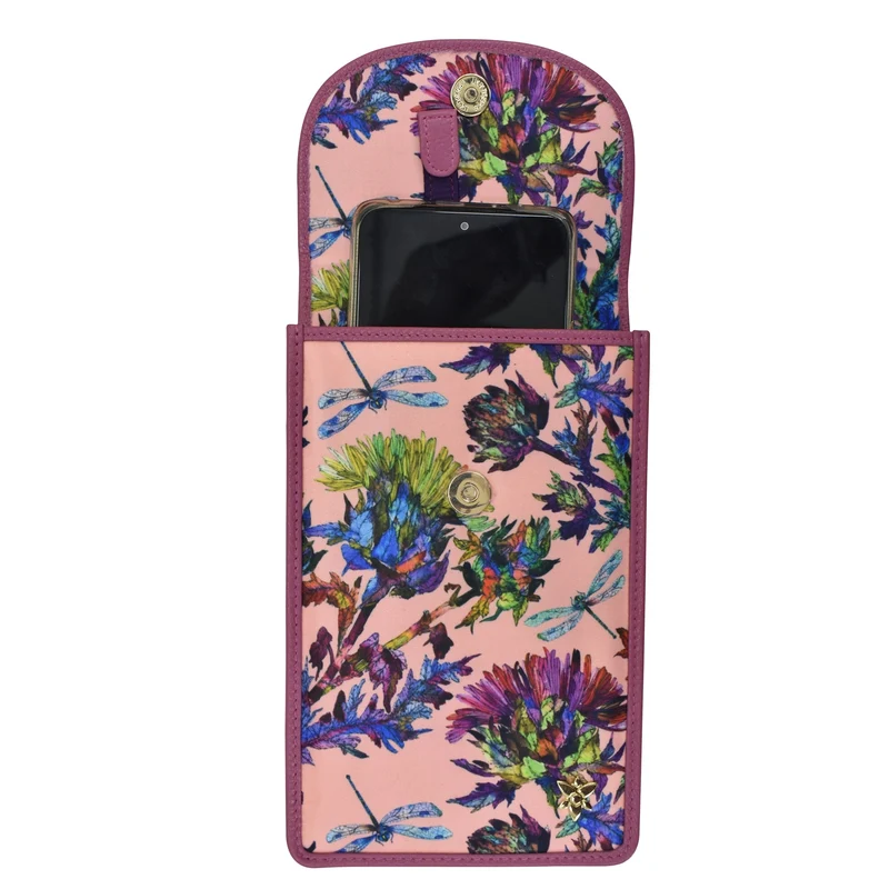 Handy-Crossbody-Geldbörse aus Stoff mit Lederbesatz - 13005