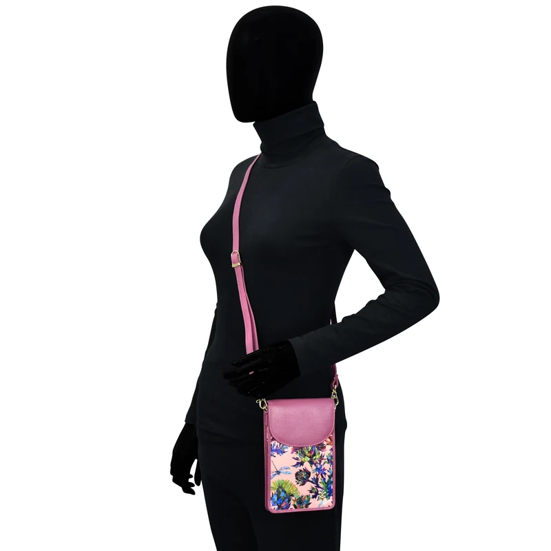Handy-Crossbody-Geldbörse aus Stoff mit Lederbesatz - 13005