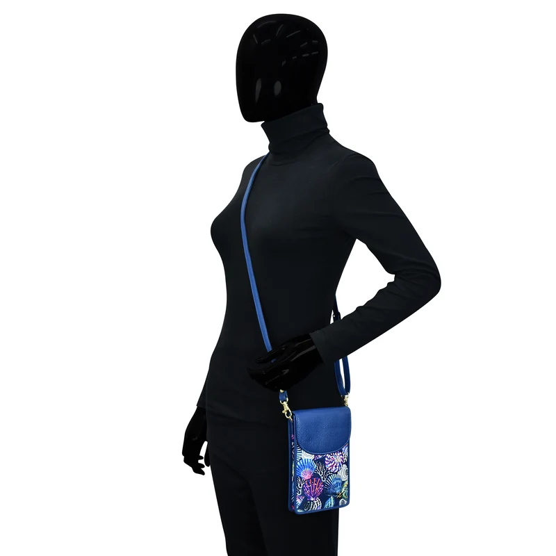 Handy-Crossbody-Geldbörse aus Stoff mit Lederbesatz - 13005