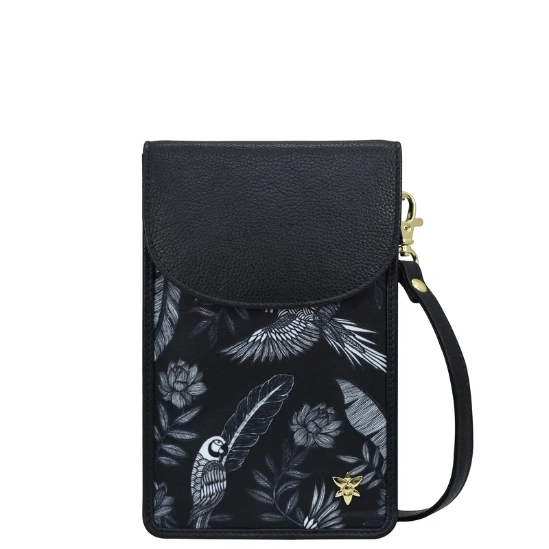 Handy-Crossbody-Geldbörse aus Stoff mit Lederbesatz - 13005