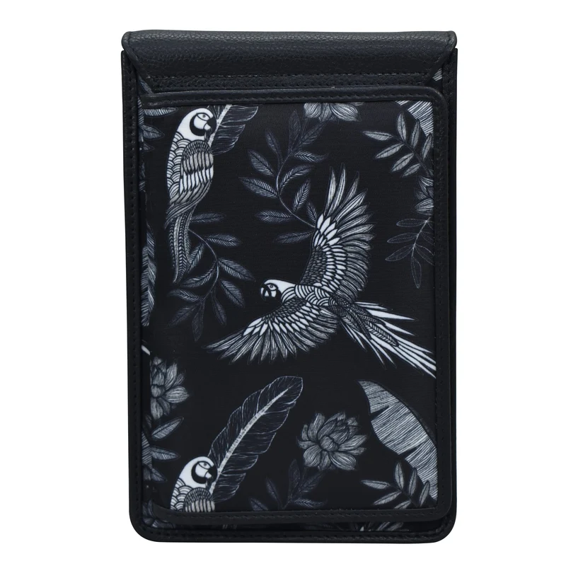Handy-Crossbody-Geldbörse aus Stoff mit Lederbesatz - 13005