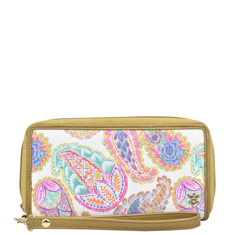 Stoff mit Lederbesatz Wristlet Travel Wallet - 13000