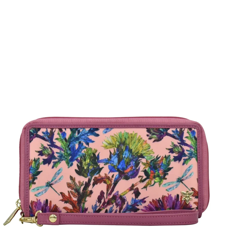Stoff mit Lederbesatz Wristlet Travel Wallet - 13000