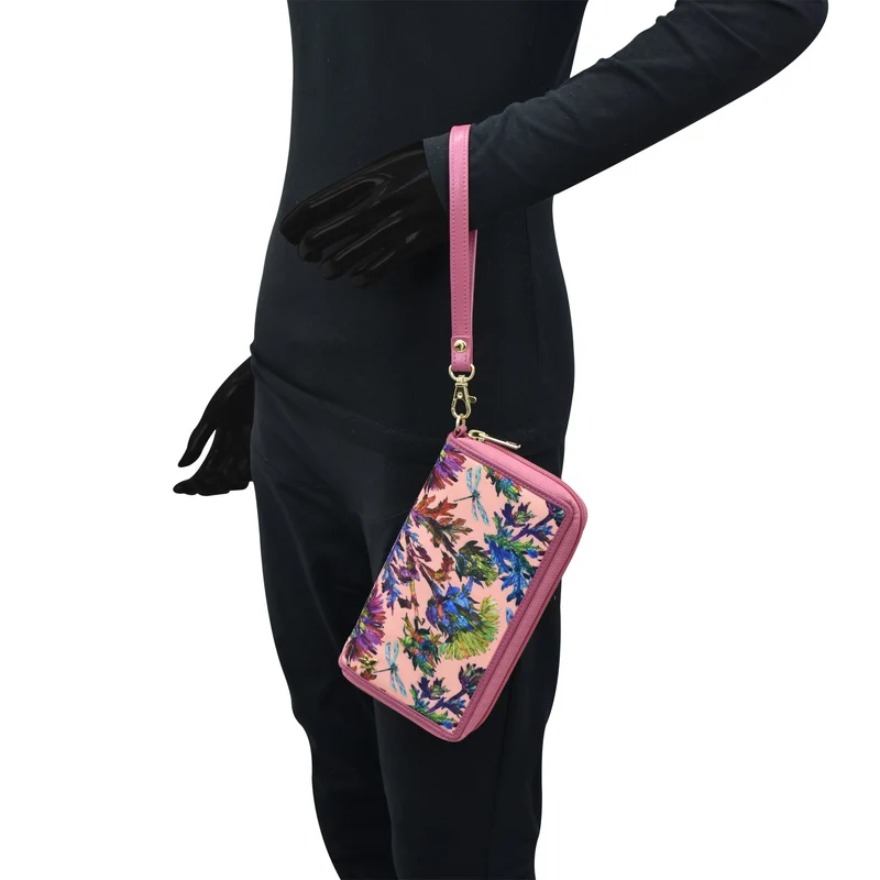 Stoff mit Lederbesatz Wristlet Travel Wallet - 13000