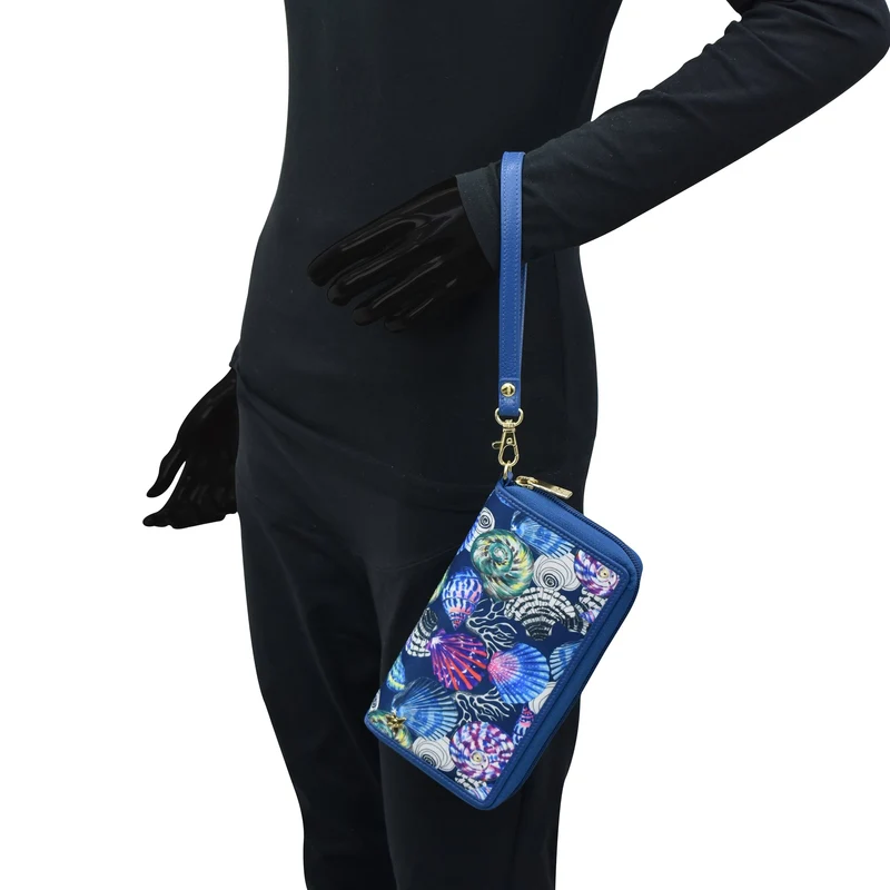 Stoff mit Lederbesatz Wristlet Travel Wallet - 13000