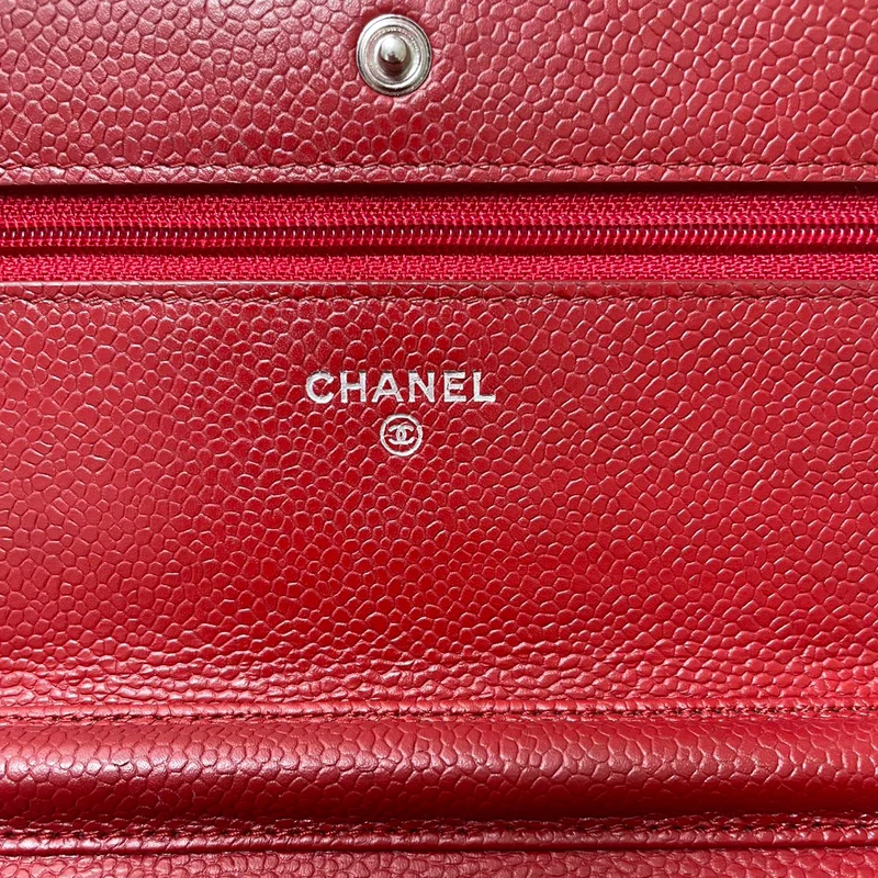 Chanel Geldbörse an der Kette (woc) Tasche Rotes Kaviarleder