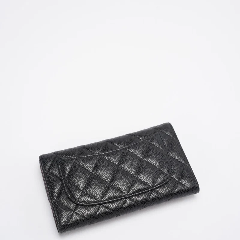 Chanel Black Caviar Classic Geldbörse mit langer Klappe