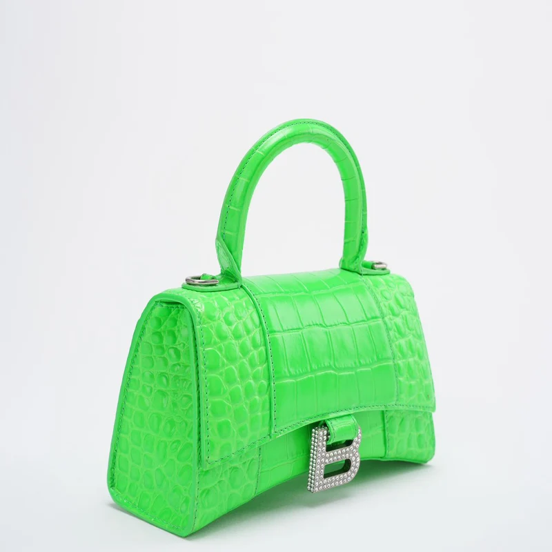 Balenciaga Hourglass XS Handtasche mit Krokodilprägung in Grün