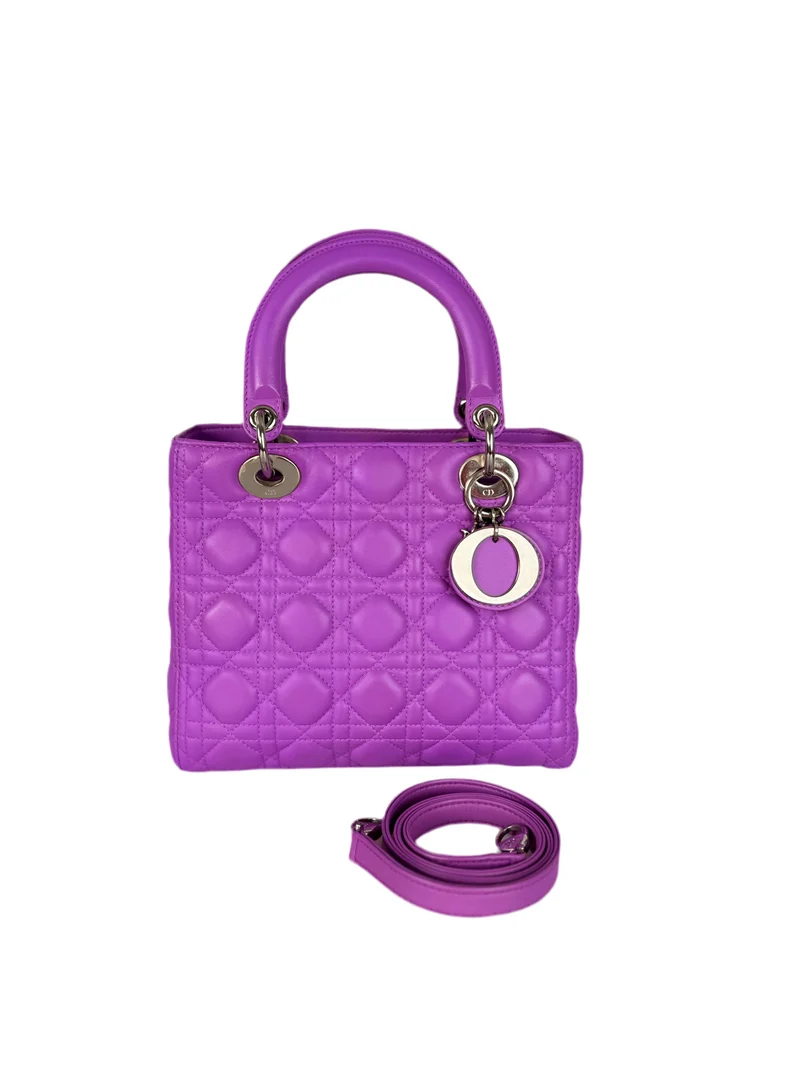 Dior Lady Dior Bag Medium Lila Lammleder mit silberner Hardware