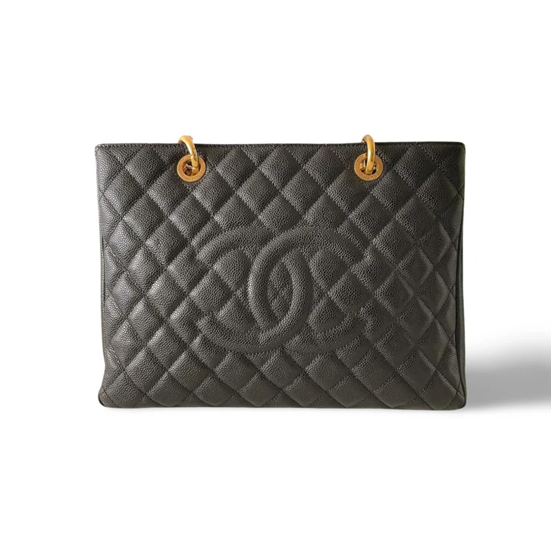 Chanel Grand Shopper Tote aus schwarzem Cavier-Leder mit goldener Hardware