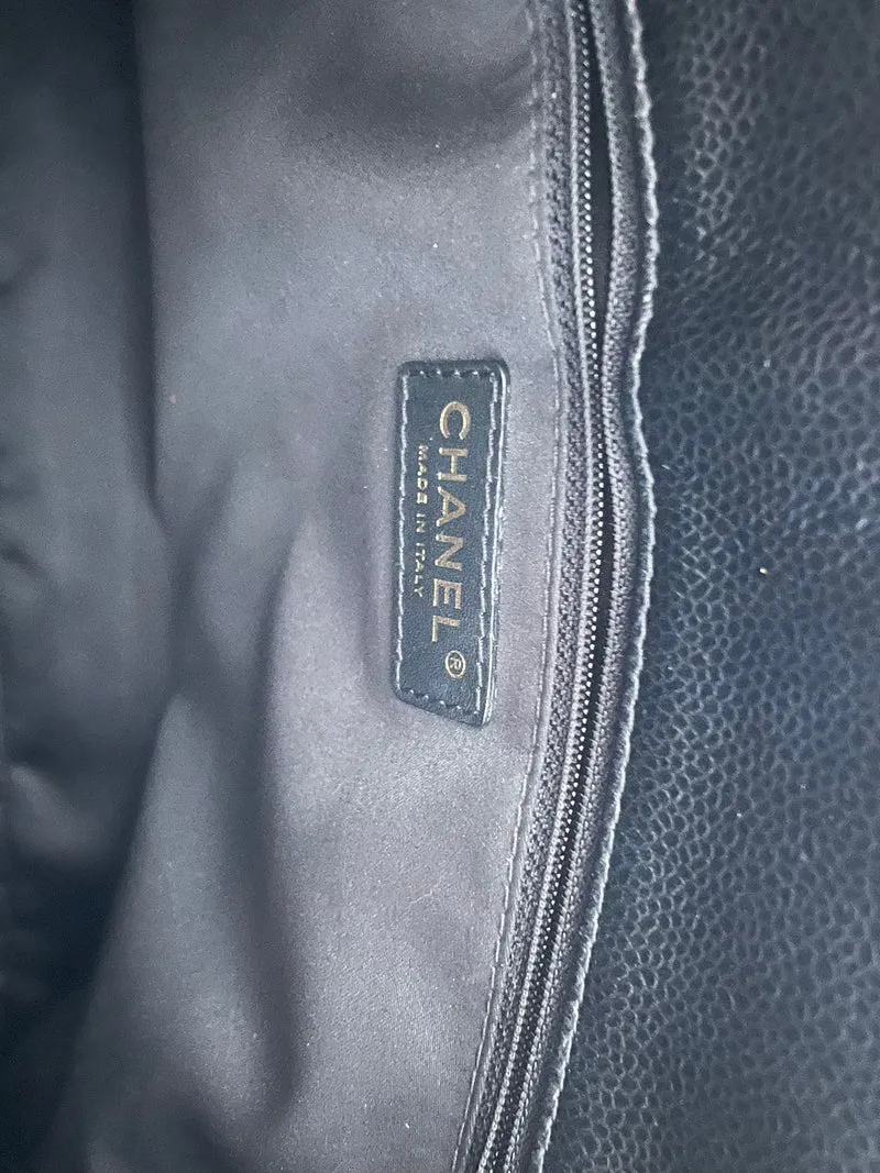 Chanel Grand Shopper Tote aus schwarzem Cavier-Leder mit goldener Hardware