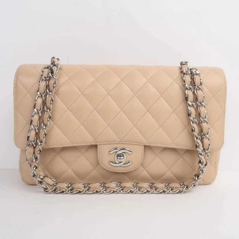 Chanel Classic Double Flap Beige Caviar Bag
