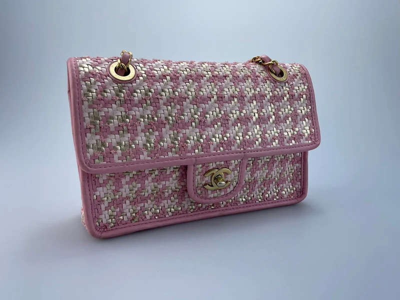 Chanel Classic Single Flap Bag Pink gewebt 23C Gold Hardware