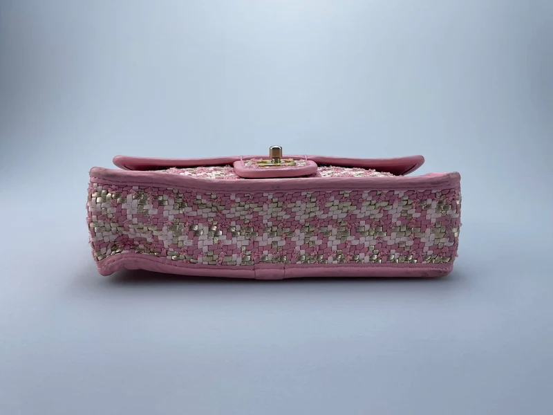 Chanel Classic Single Flap Bag Pink gewebt 23C Gold Hardware