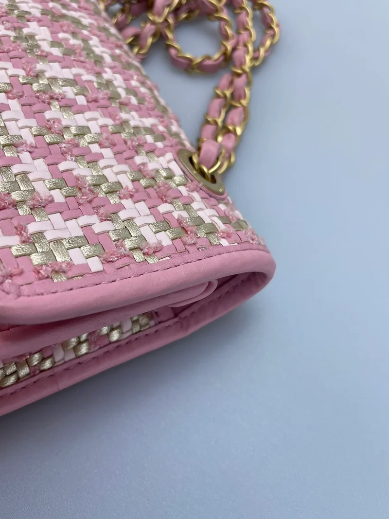 Chanel Classic Single Flap Bag Pink gewebt 23C Gold Hardware
