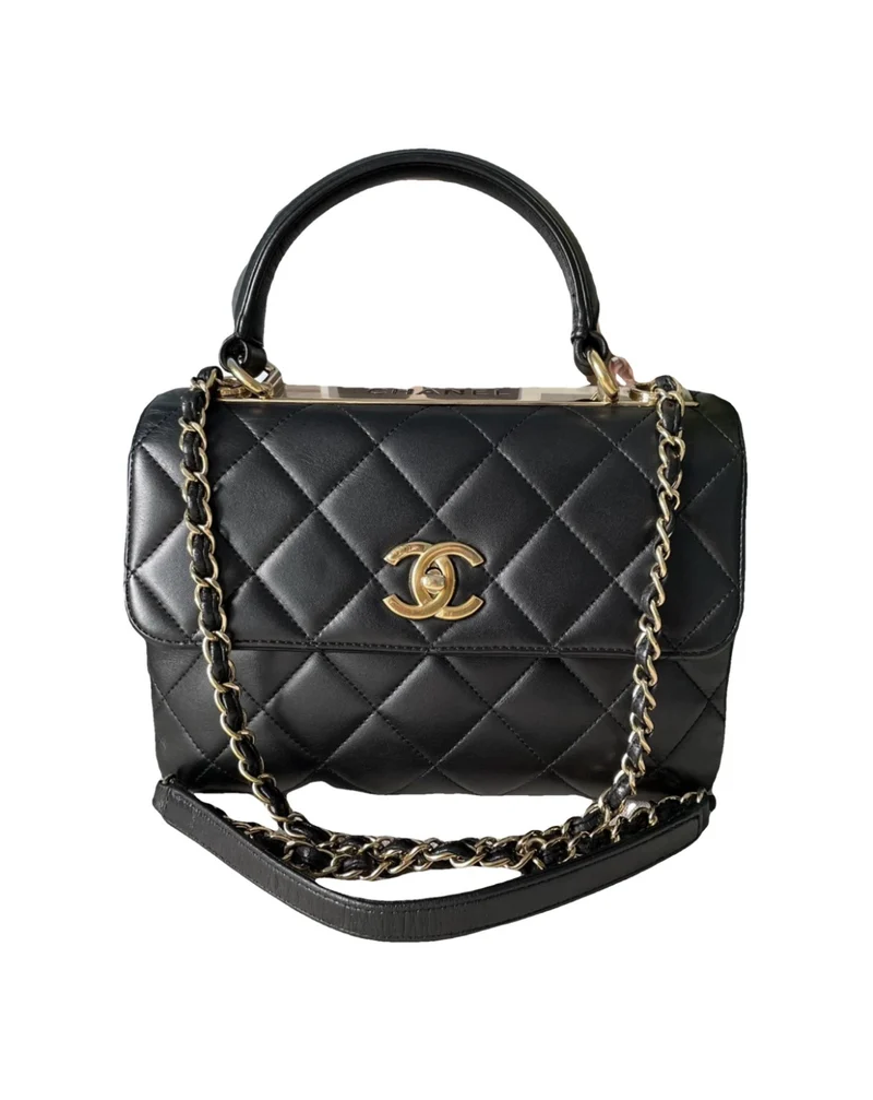 Chanel Trendy CC in schwarzem Lammleder mit goldener Hardware, klein