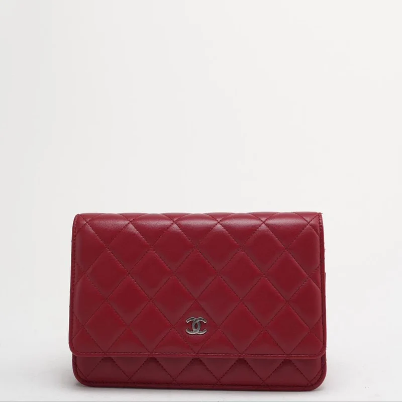 Chanel Rote Geldbörse mit Kette (WOC) Lammleder 2014