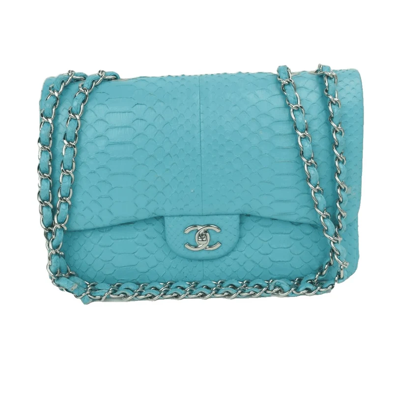 Chanel Blue Flap Jumbo Python Bag