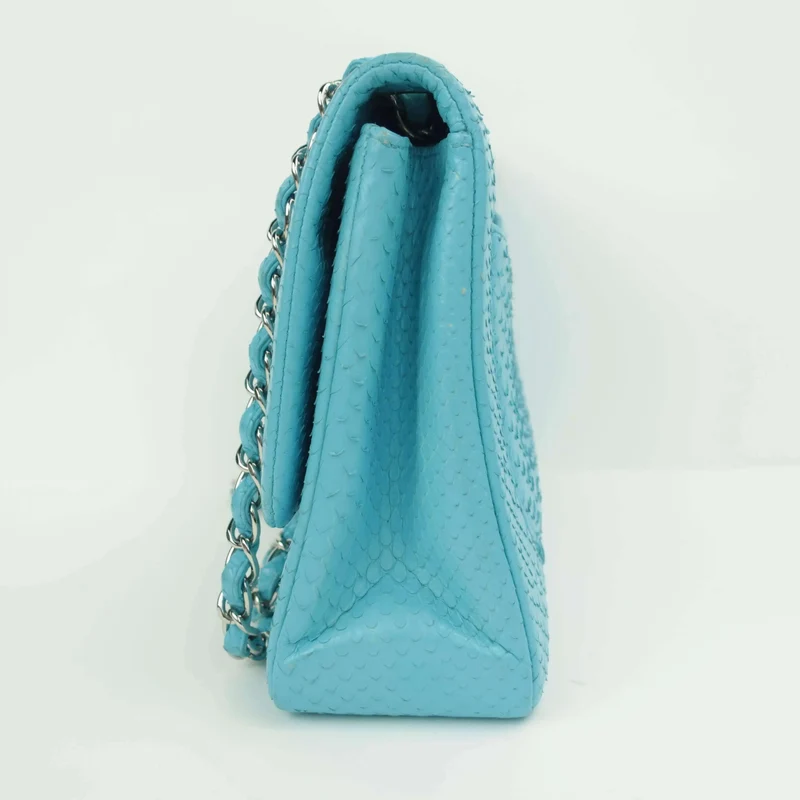 Chanel Blue Flap Jumbo Python Bag