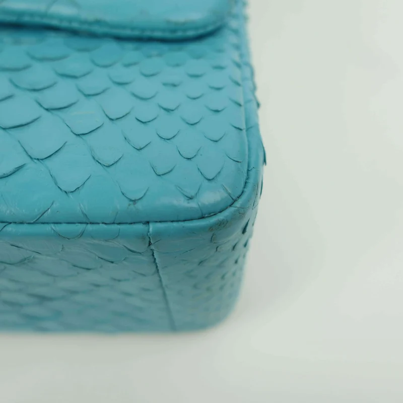 Chanel Blue Flap Jumbo Python Bag