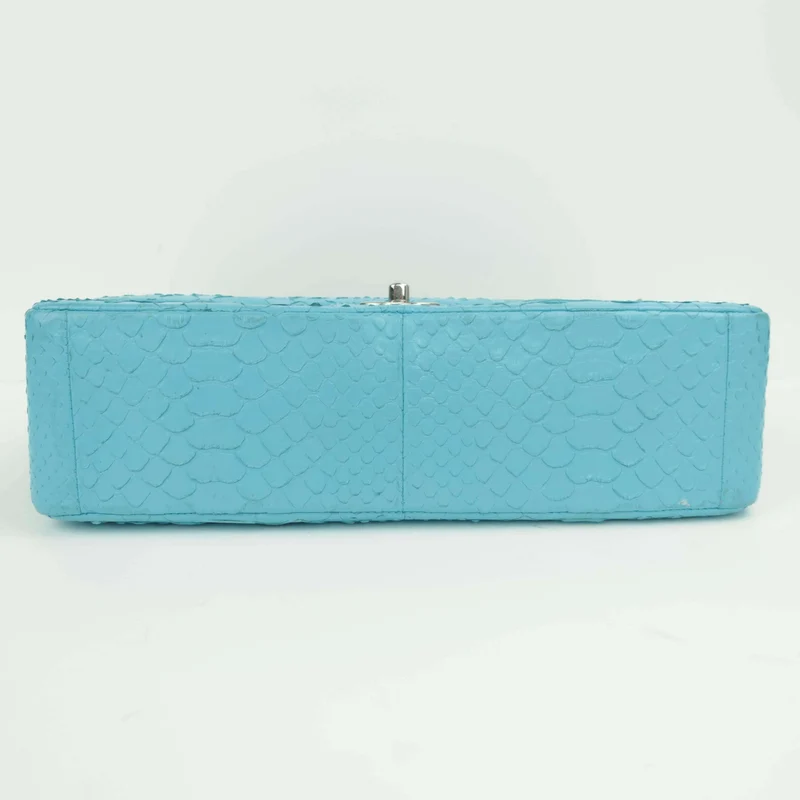 Chanel Blue Flap Jumbo Python Bag
