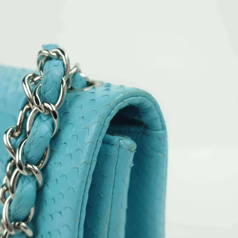 Chanel Blue Flap Jumbo Python Bag