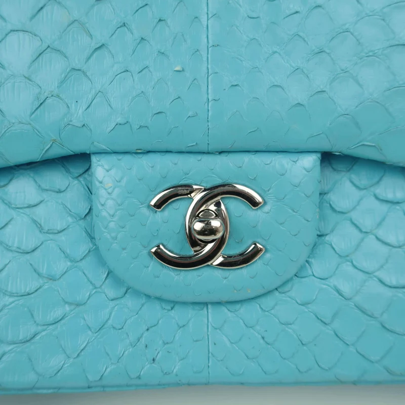 Chanel Blue Flap Jumbo Python Bag