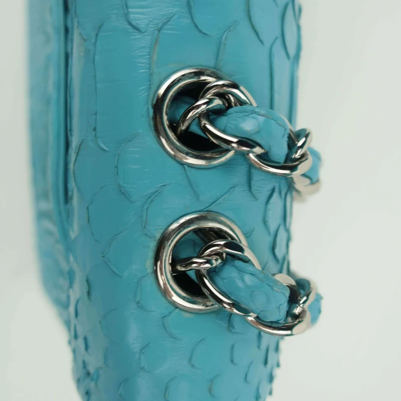 Chanel Blue Flap Jumbo Python Bag