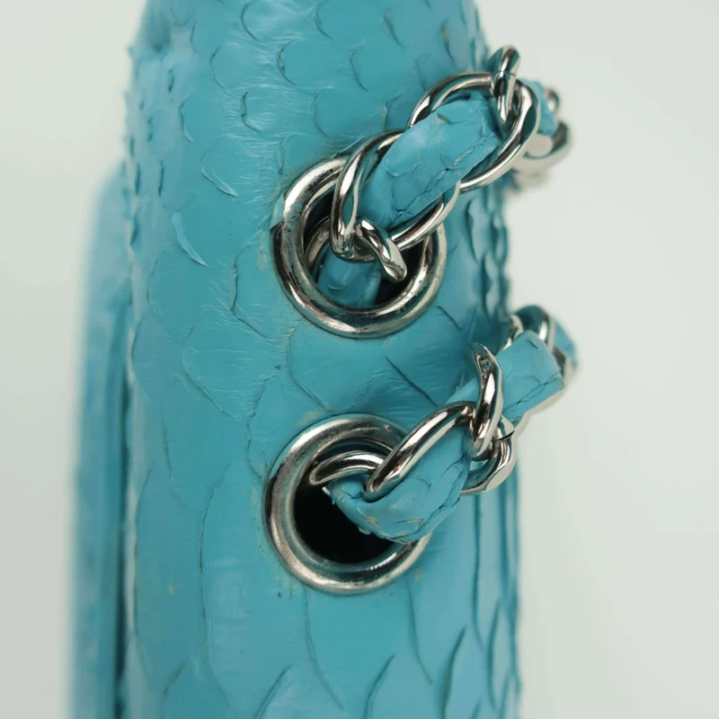 Chanel Blue Flap Jumbo Python Bag