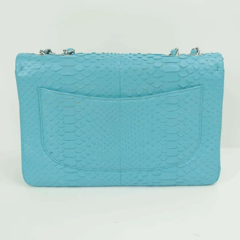 Chanel Blue Flap Jumbo Python Bag