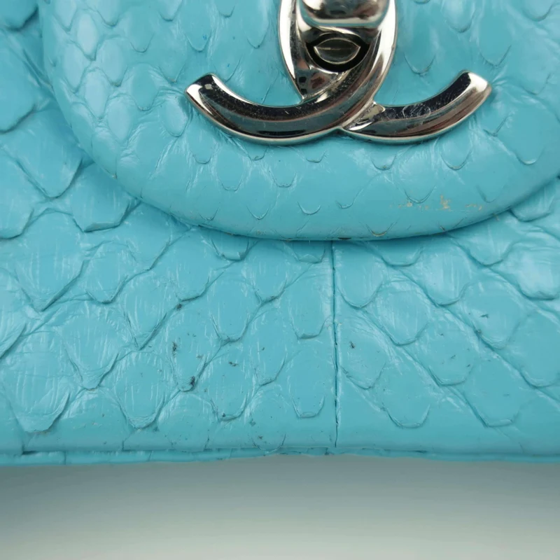 Chanel Blue Flap Jumbo Python Bag