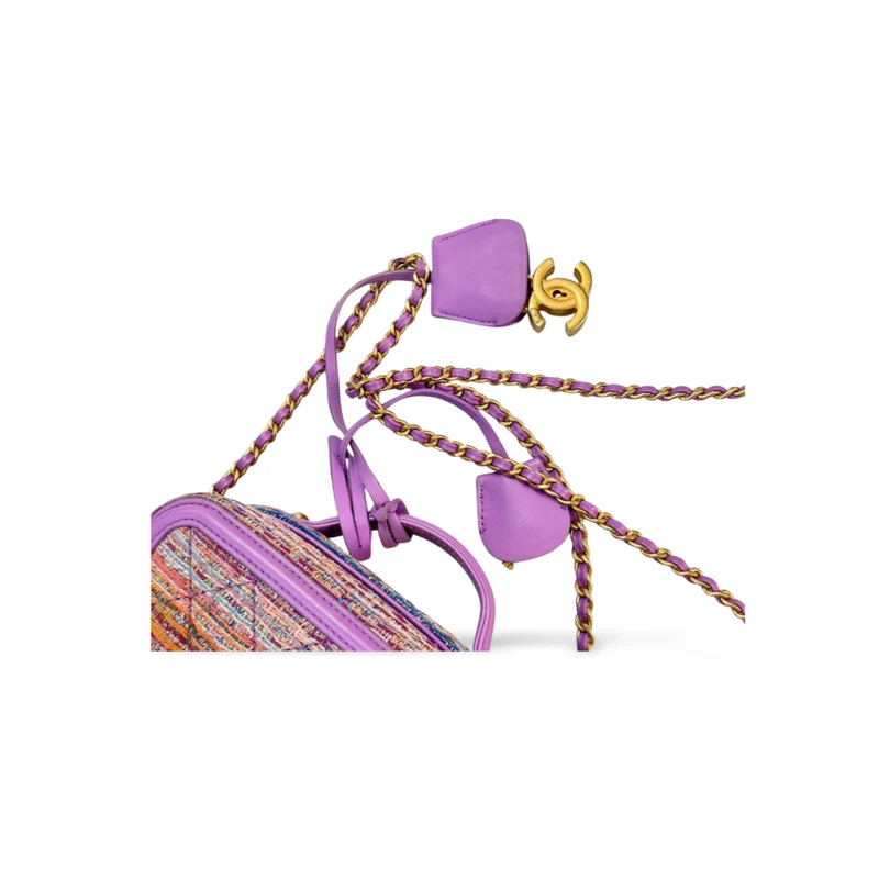 Chanel Tweed Kosmetiktasche mit goldenen Metallteilen, klein, mehrfarbig