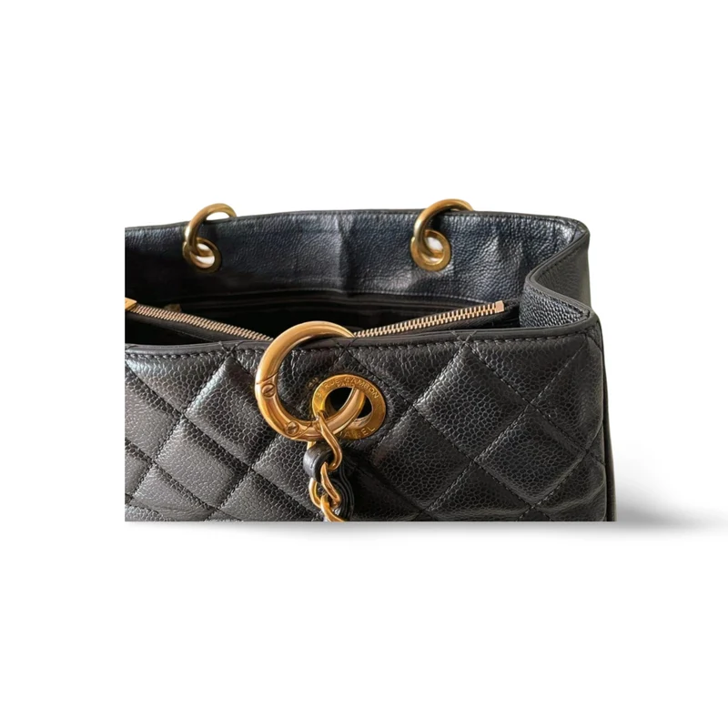 Chanel Black Grand Shopping Tote Bag aus Kaviarleder mit goldenen Beschlägen
