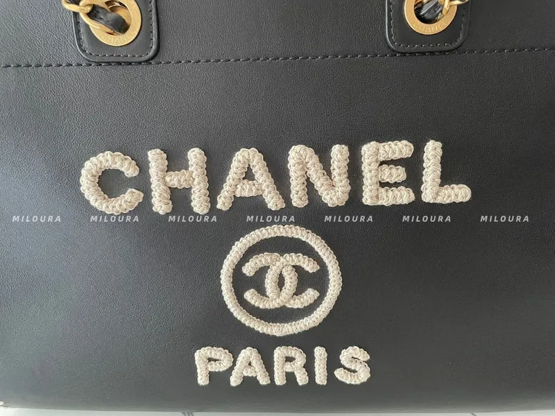 Chanel Schwarze große Deauville-Einkaufstasche aus Kalbsleder, limitierte Auflage
