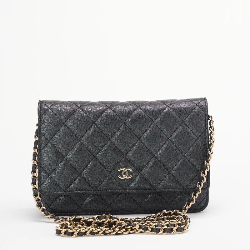 Chanel Black Caviar Wallet an der Kette (WOC) Goldbeschläge