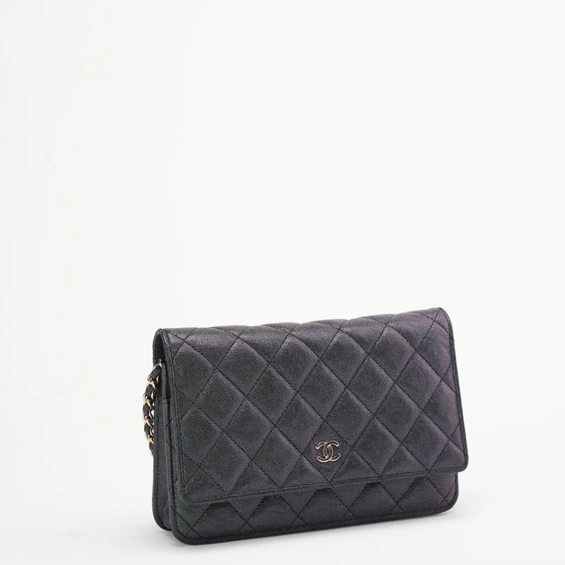 Chanel Black Caviar Wallet an der Kette (WOC) Goldbeschläge