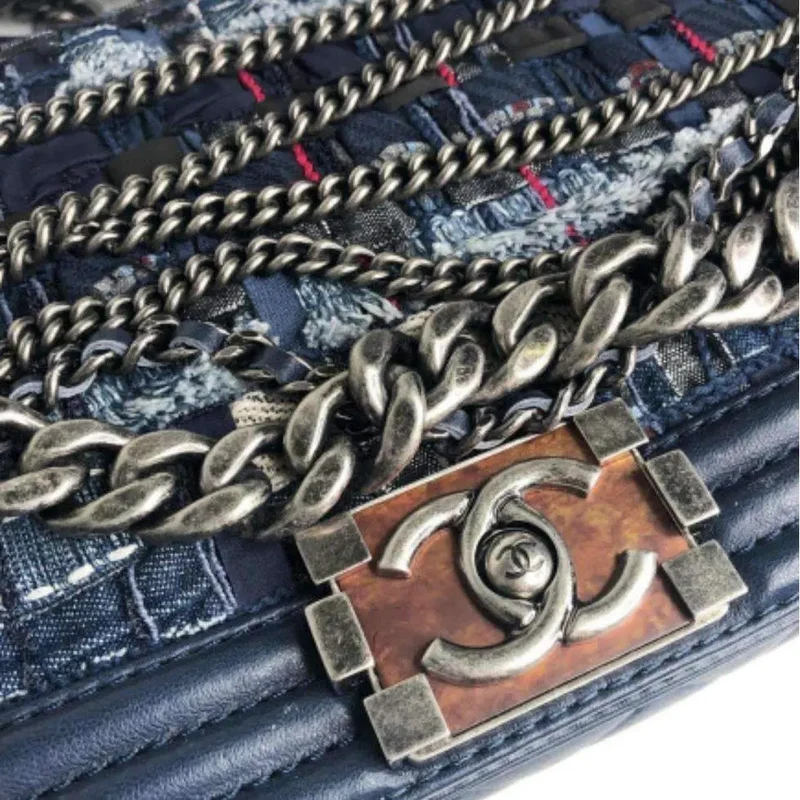 Сhanel Chained Leather Tweed BOY bag