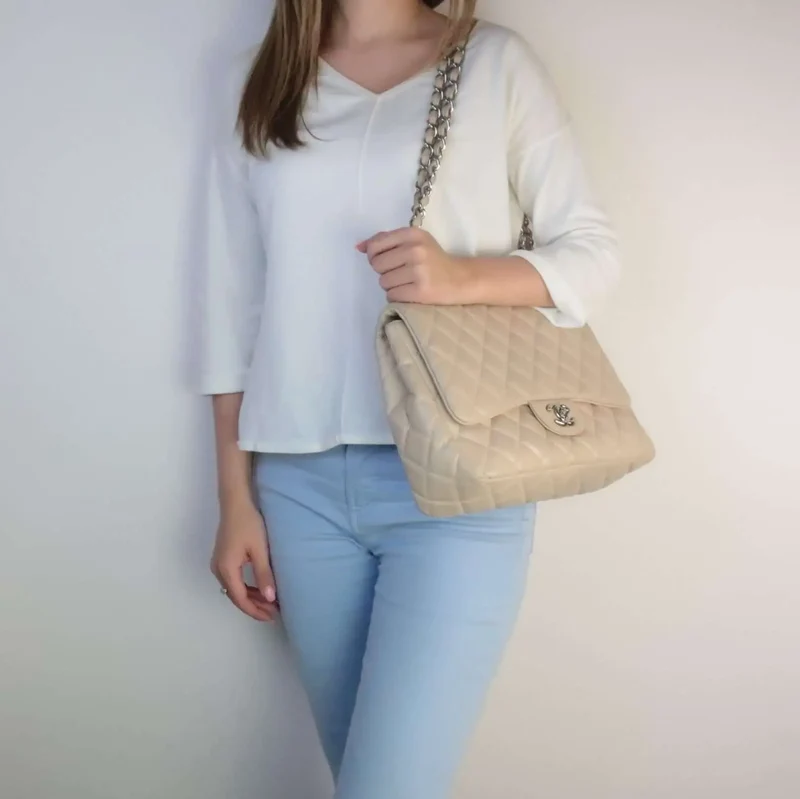 Chanel Single Flap Beige Caviar Jumbo bag