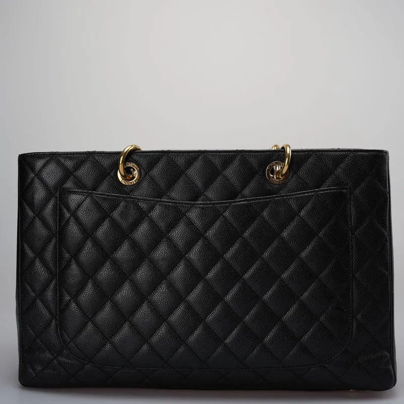 Chanel Large Grand Shopping Tote schwarze GST-Tasche aus Kaviarleder mit goldener Hardware