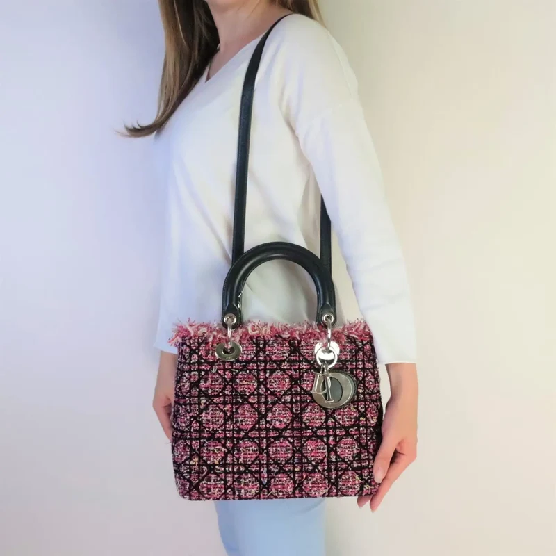 Dior Lady Dior Pink/Black/Fuchsia Tweed Bag Medium 2011 Bag
